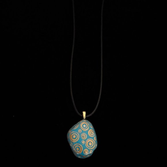 Hand Painted Dot Art Pendant, Turquoise and Gold - Picture 3 of 12
